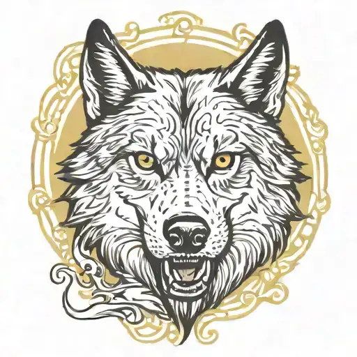 A grown wolf snarling, reflected by the wolf as a pup tattoo design idea
