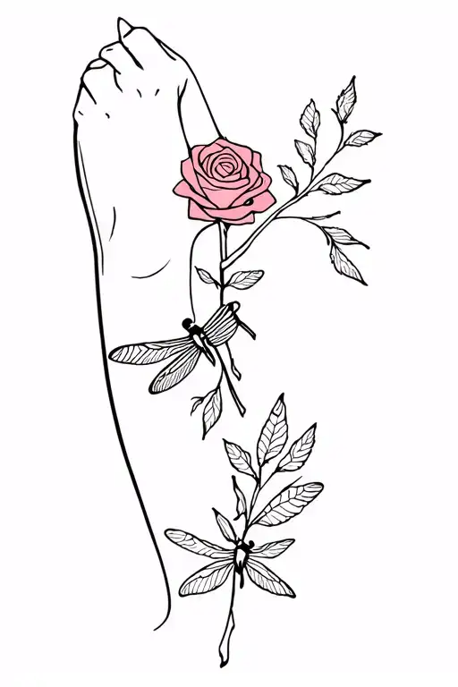 self-hug tattoo with a rose and a dragonfly tattoo design idea