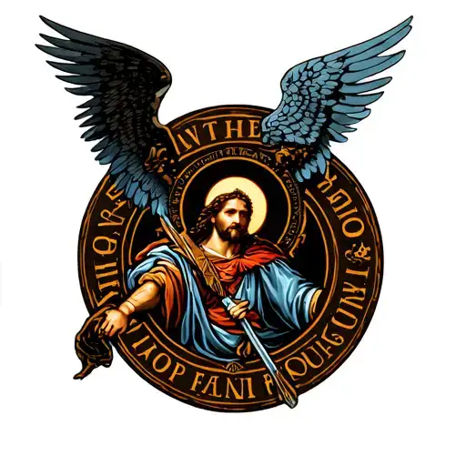 designer tattoo incorporating Saint Florian Saint Michael in the Bible verse Isaiah 68 tattoo design idea