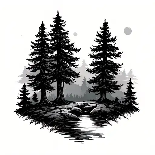 small forest lanscape, sunny tattoo design idea