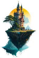 castle on a floating island  tattoo design idea