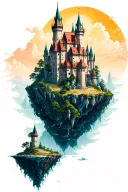 castle on a floating island  tattoo design idea