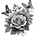 Roses bush with butterflies as details Small dead heads and hearts as a tattoo template fineline everything very detailed tattoo design idea