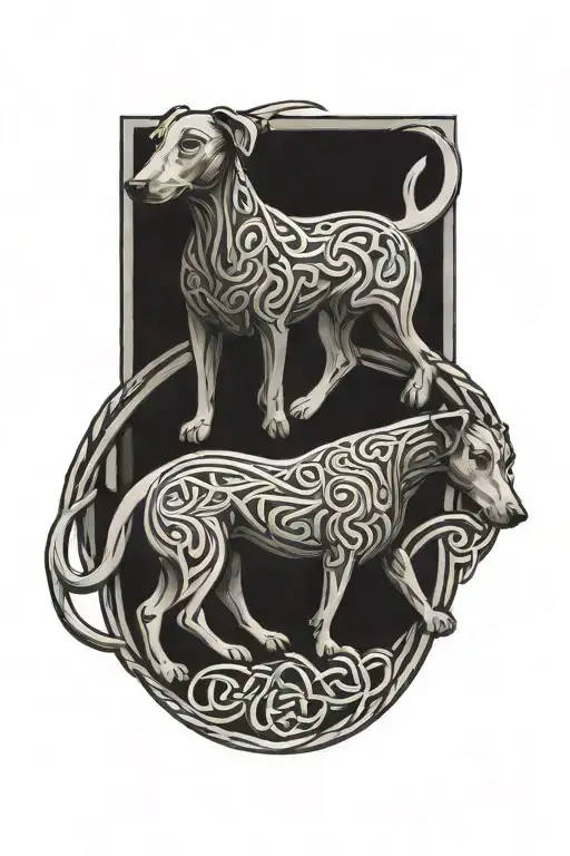 celtic hounds circle shape tattoo design idea