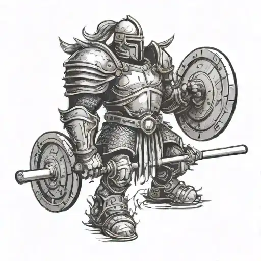 epic knight deadlifting tattoo design idea