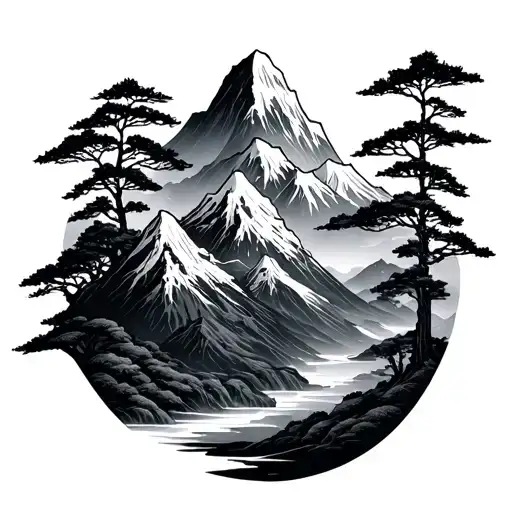 Japanese Style Mountain tattoo design idea