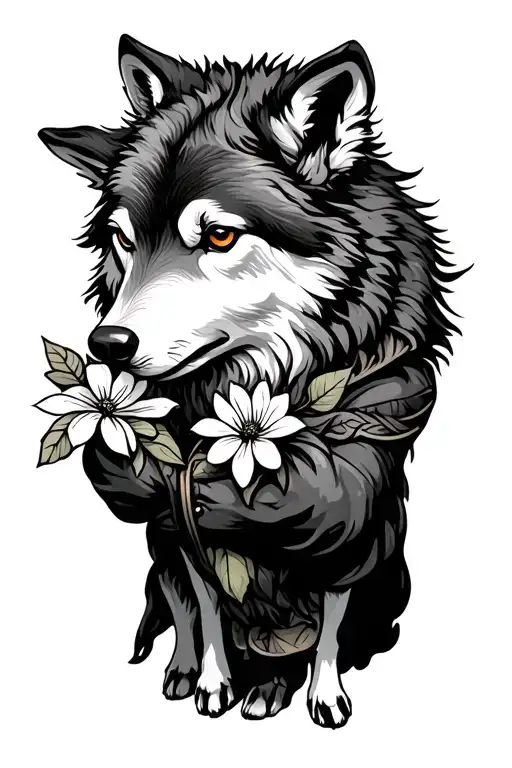 wolf in sheep clothing holding flower tattoo design idea