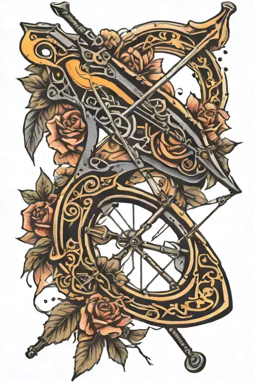 CROSSBOW AND PAINT BRUSH tattoo design idea