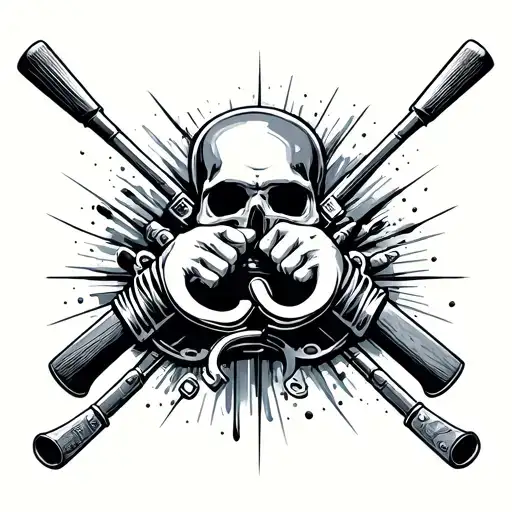 garbage features holds handcuffs and clubs tattoo design idea