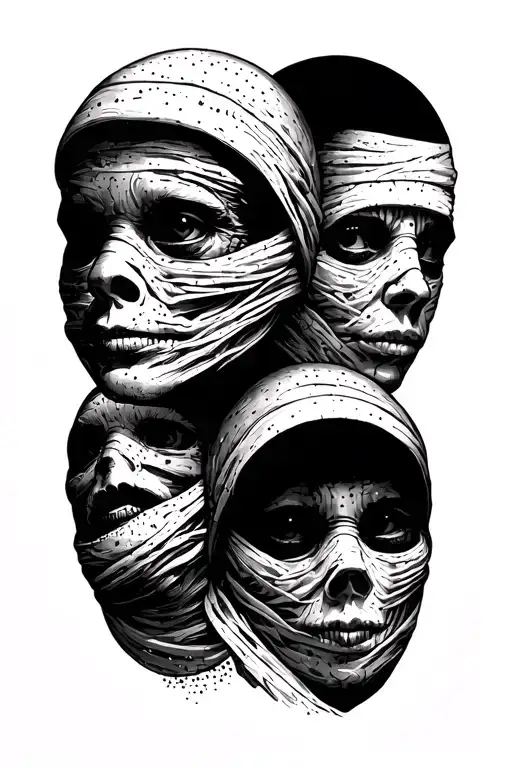 3 mummy faces with see no hear no speak no evil tattoo design idea