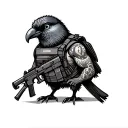 kiwi bird with no arms, wearing military plate carrier with an m4 rifle slung in front of hiom tattoo design idea