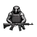 kiwi bird with no arms, wearing military plate carrier with an m4 rifle slung in front of hiom tattoo design idea
