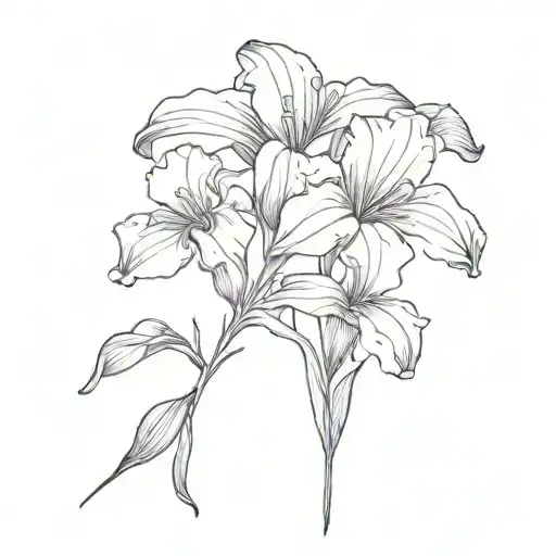 bouquet of Iris, violet, morning glory, and aster flowers tattoo design idea