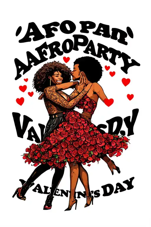 "AFRO PARTY VALENTINES DAY" AFRO PARTY pepole couple dancing together tattoo design idea