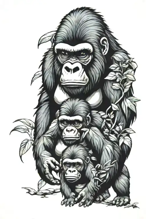 Gorilla family hiking tattoo design idea