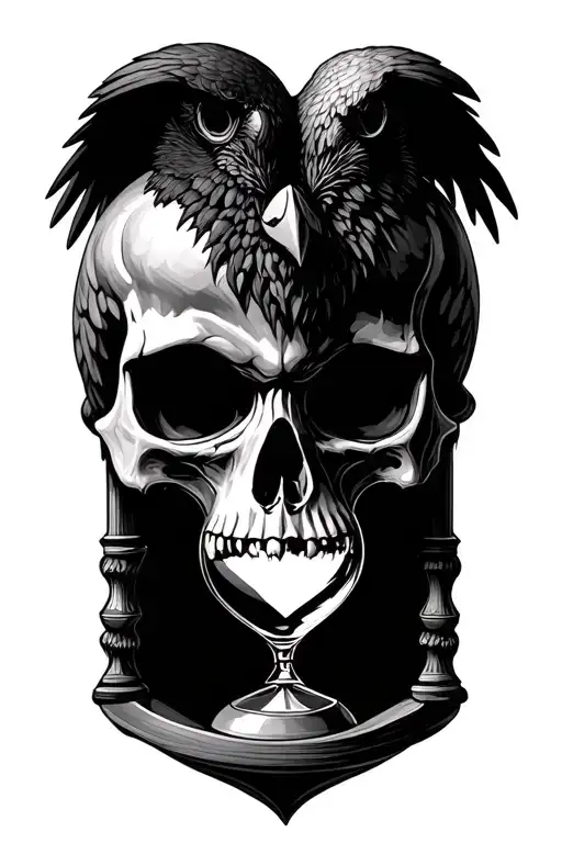 skull, raven, hourglass, heart tattoo design idea