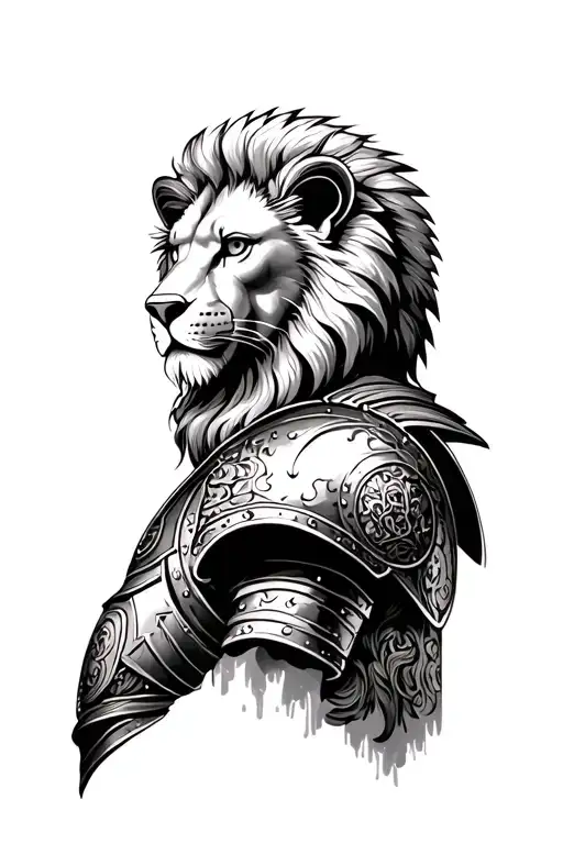 roman armor sleeve with lion head tattoo design idea