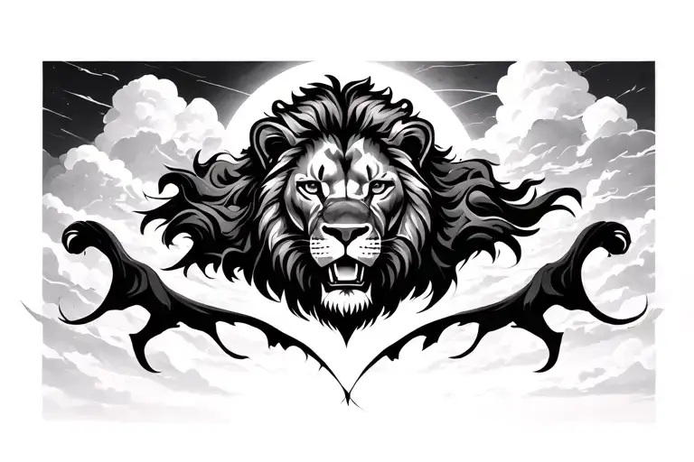 black sky with lions head underneath tattoo design idea