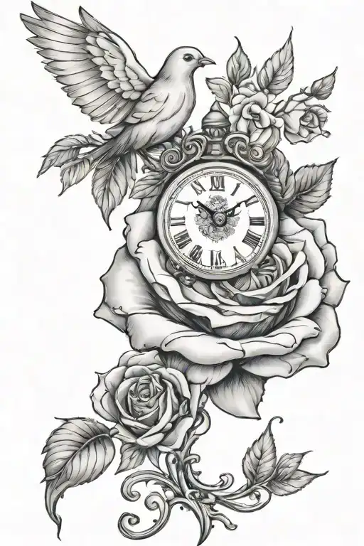 clock rose dove 8-9-24 tattoo design idea