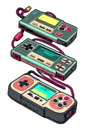 retro games, old school, consoles, gamepad, neon tattoo design idea