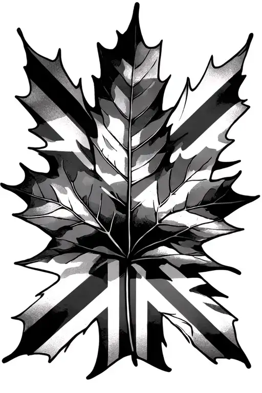 Union Jack and maple leaf black and white  tattoo design idea
