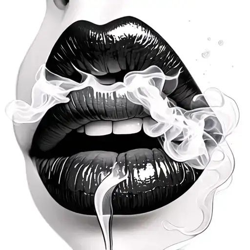 sexy lips blowing smoke tattoo design idea