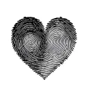 Create an image of a small, dainty tattoo that's lighter ink, black ink only, of 2separate fingerprints in a heart shape tattoo design idea
