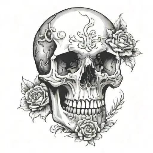 canine skull with flowerz tattoo design idea