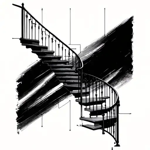 Upper Arm Design (Shoulder to Mid-Bicep):	•	Staircase Perspective: The design will feature a straight staircase ascendi tattoo design idea