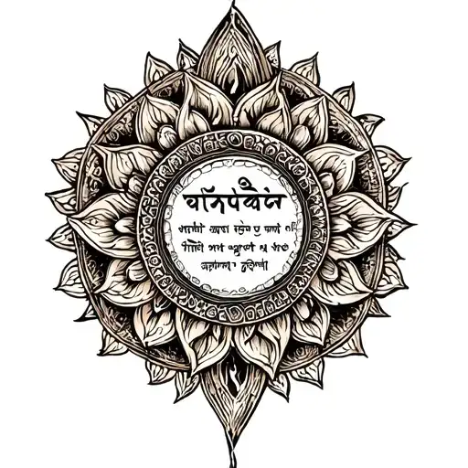breathe Sanskrit shloka with artwork etched tattoo design idea
