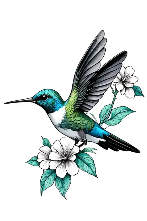 humming bird with flowers tattoo design idea