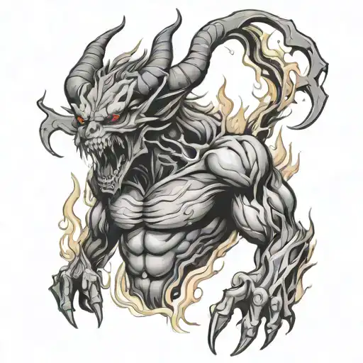 demon on fire tattoo design idea