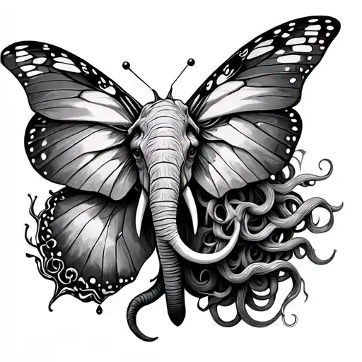Semicolon,Butterfly,Medusa,Magnificent,Elephant,Poison,Safety pin - all combined in 1 tattoo design idea