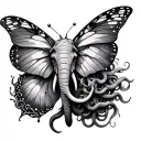 Semicolon,Butterfly,Medusa,Magnificent,Elephant,Poison,Safety pin - all combined in 1 tattoo design idea