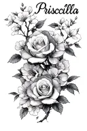 "Priscilla " cherry blossoms and roses wrapped tattoo design idea