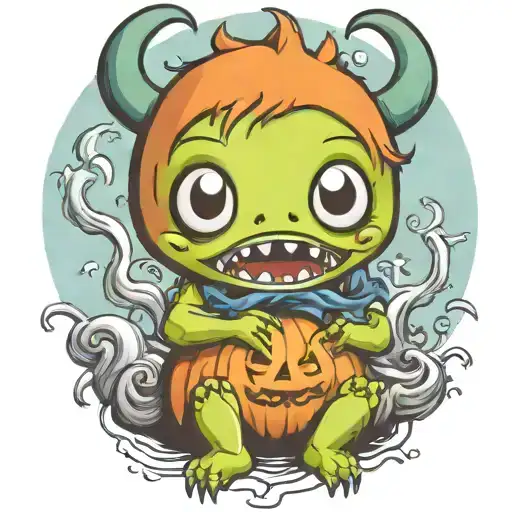 kawaii Halloween monster war tattoo design idea