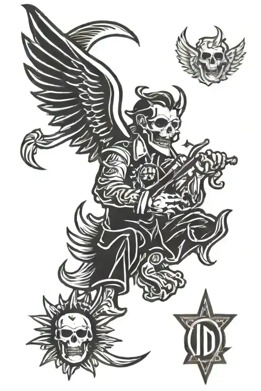 social distortion logo with angel and devil on the other.  tattoo design idea