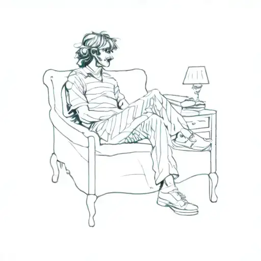 a man (from a momentary lapse of reason pink floyd's album) sitting on a bed tattoo design idea