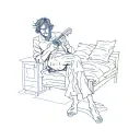 a man (from a momentary lapse of reason pink floyd's album) sitting on a bed tattoo design idea