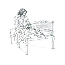 a man (from a momentary lapse of reason pink floyd's album) sitting on a bed tattoo design idea