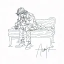 a man (from a momentary lapse of reason pink floyd's album) sitting on a bed tattoo design idea