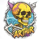 creepy skeleton with the name arthur written tattoo design idea
