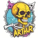 creepy skeleton with the name arthur written tattoo design idea