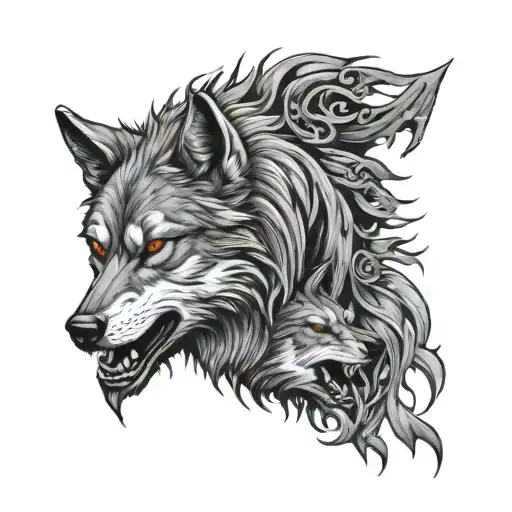 good and evil wolf  tattoo design idea