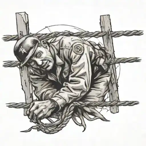 WWII soldier lies dead in barbed wire tattoo design idea
