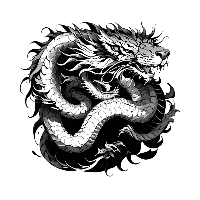 chinese dragon tiger snake intertwined tattoo design idea