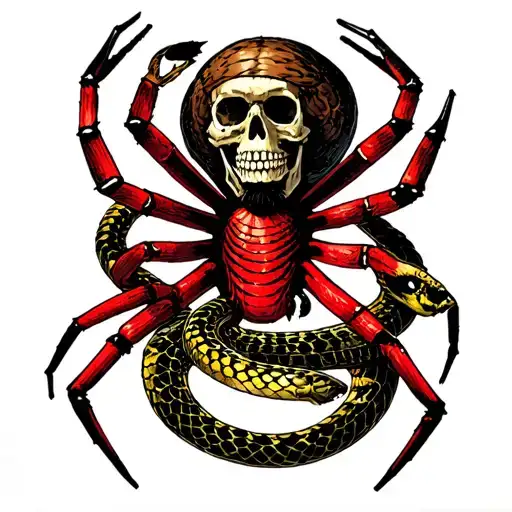 red widow spider, Blackbeard skeleton, kingsnake, and don't tread on me tattoo design idea