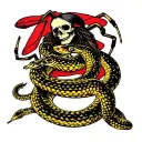 red widow spider, Blackbeard skeleton, kingsnake, and don't tread on me tattoo design idea