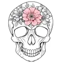 make a easy skull design with flowers, tattoo design idea