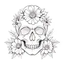 make a easy skull design with flowers, tattoo design idea